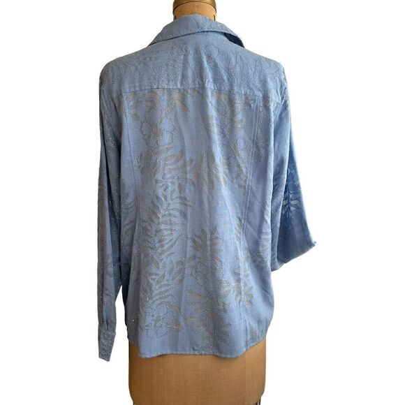 Vintage Sag Harbor Blue Semi sheer glittery long sleeve shirt size 16 - Picture 7 of 15